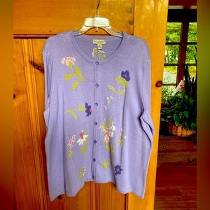Appleseeds cotton sweater size 2X embroidered with flowers